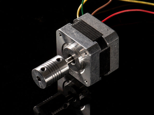 Aluminum Flex Shaft Coupler attached to stepper motor