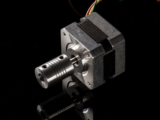 Aluminum Flex Shaft Coupler attached to stepper motor