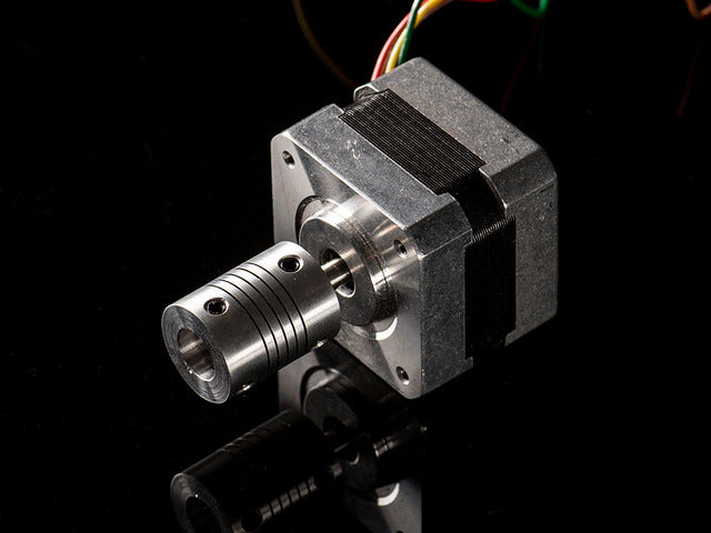 Aluminum Flex Shaft Coupler attached to stepper motor