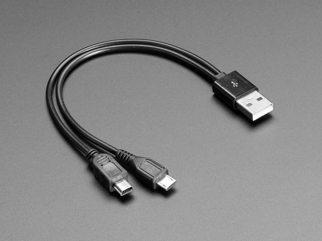 USB cable with Type A to Mini B Charging and Micro B Data