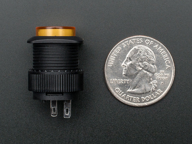 16mm Illuminated Pushbutton - Yellow Latching On/Off Switch