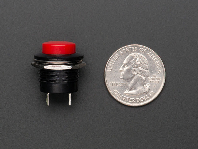 16mm Panel Mount Momentary Pushbutton -  Red