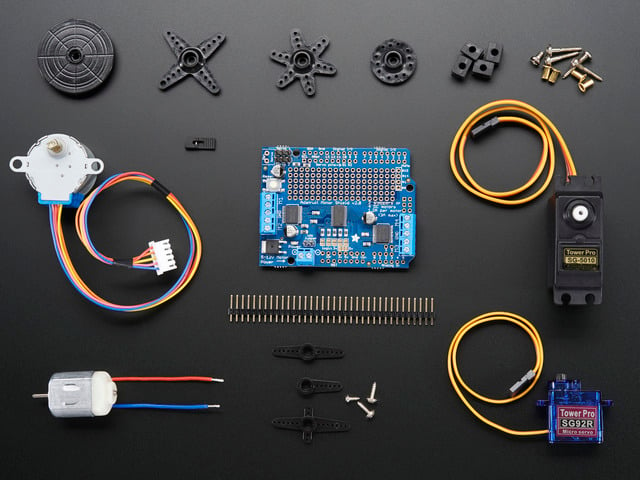 Components to a Motor party add-on pack for Arduino.