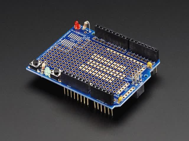 Animation of an assembling and disassembling Adafruit Proto Shield for Arduino.