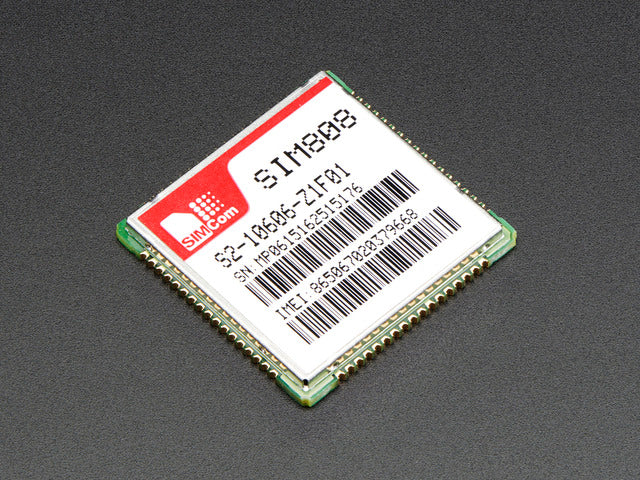 Angled shot of a SIM808 GSM + GPRS + GPS Cellular Module. 