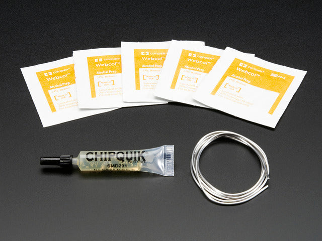 Chip Quik SMD Removal Kit with solder, tube of gel, and five wipes