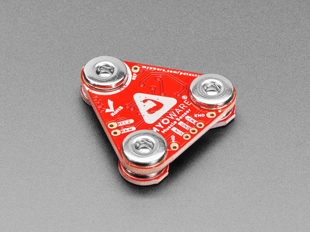 Angled shot of red, triangular muscle sensor.