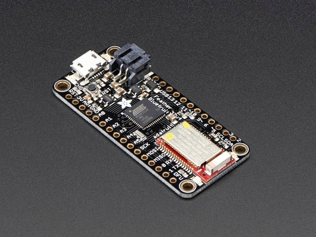 Angled shot of rectangular microcontroller.