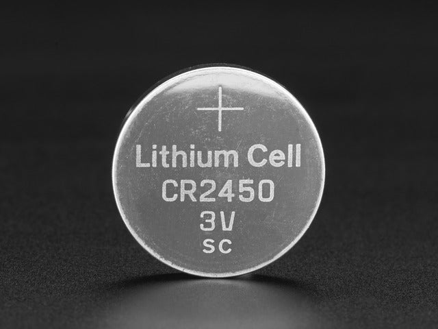 Front shot of CR2450 Lithium Coin Cell Battery upright.