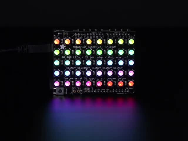 Adafruit NeoPixel Shield for Arduino - 40 RGB LED Pixel Matrix lit up rainbow and natural white