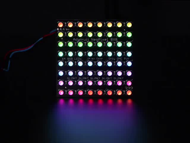 Adafruit NeoPixel NeoMatrix 8x8 - 64 RGBW LED Pixel Matrix lit up rainbow and white