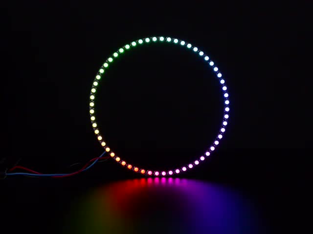 NeoPixel Ring with 60 x 5050 RGBW LEDs lighting up rainbow and white