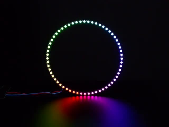 NeoPixel Ring with 60 x 5050 RGBW LEDs lighting up rainbow and white