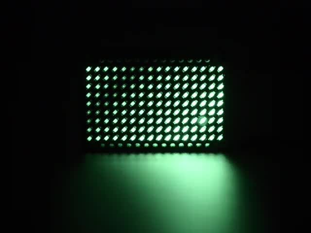 Assembled and powered matrix board emitting Green LEDs