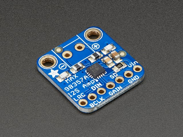 Angled shot of a Adafruit I2S 3W Class D Amplifier Breakout.