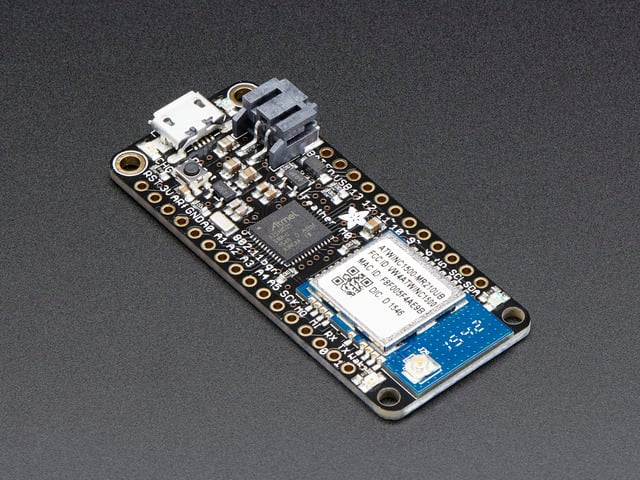 Angled shot of rectangular microcontroller.