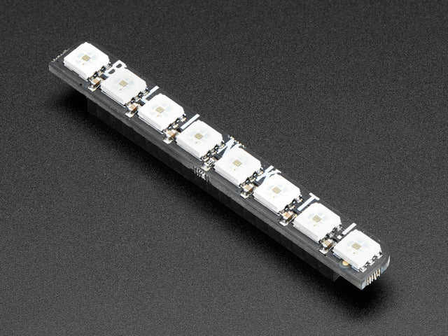 Thin PCB with 8 RGB LEDs on it