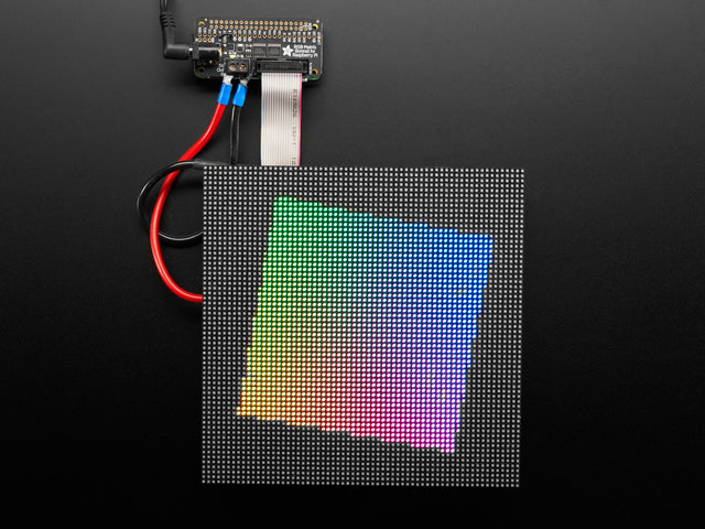 Still image of a Adafruit RGB Matrix Bonnet powering a Matrix. 