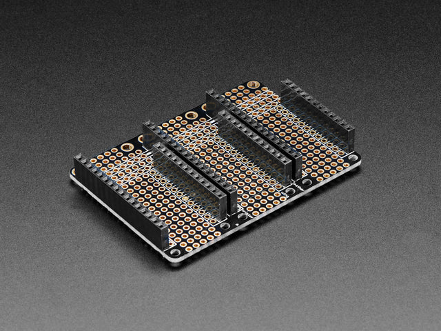 Triple prototyping feather wing PCB with socket headers installed