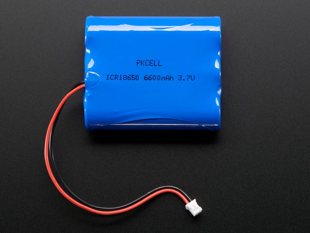 Lithium Ion Battery Pack with three round cells 3.7V 6600mAh with JST PH connector