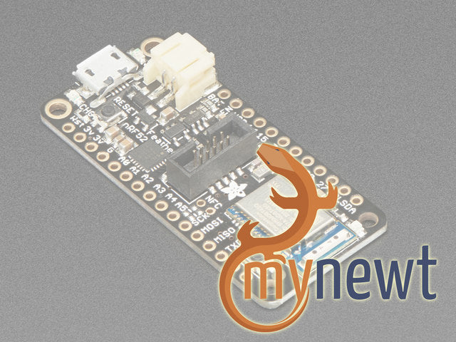 Faded image of a rectangular microcontroller and text that reads "my newt".