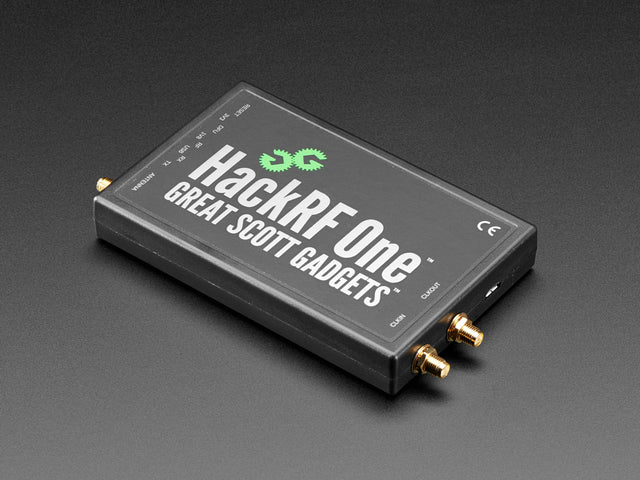 Angled shot of a Great Scott Gadgets HackRF One - Software Defined Radio.