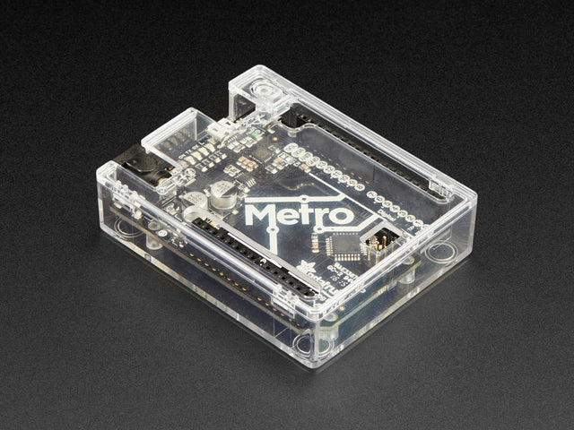 Angled shot of a Clear Enclosure assembled on a Metro. 