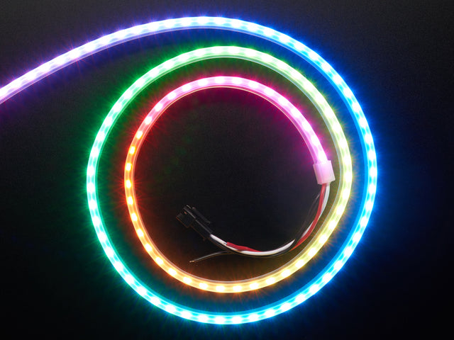 Top down view of a Adafruit NeoPixel Digital RGB 120 LED-per-meter strip.