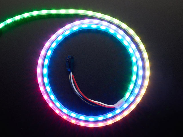 Top down view anAdafruit NeoPixel Digital RGB 90 LED-per-meter strip.