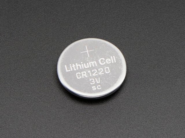 Angled shot of CR1220 12mm Diameter - 3V Lithium Coin Cell Battery - CR1220.
