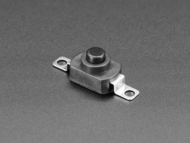 off pushbutton switch with two mounting holes.