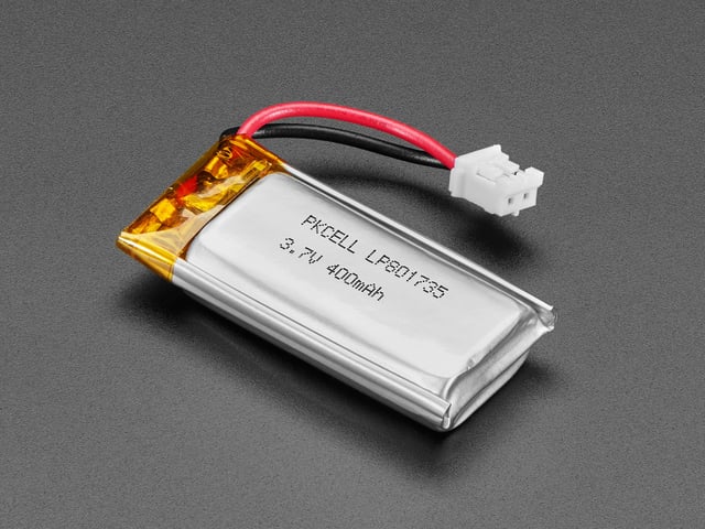 Slim Lithium Ion Polymer Battery 3.7v 400mAh with JST 2-PH connector and short cable