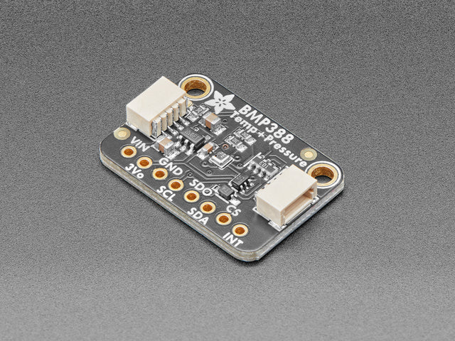 Angled shot of BMP388 temperature and pressure sensor.