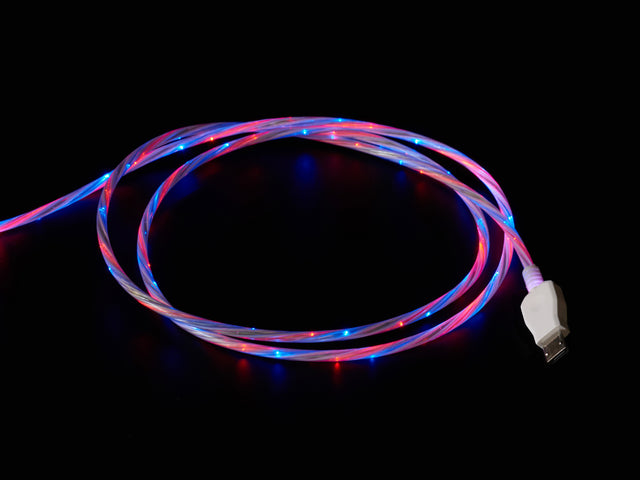 USB Micro B Cable with LEDs - Blue and Red color - 1 Meter