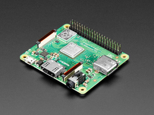 Angled shot of Raspberry Pi Model 3 A+