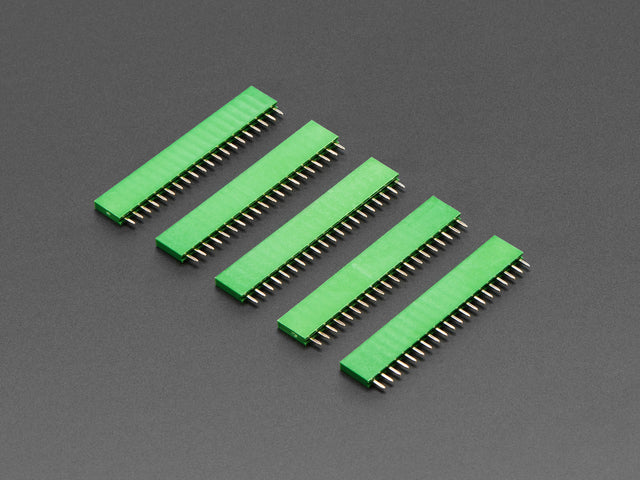 Five pack of 20-pin 0.1 Female Header - Green plastic