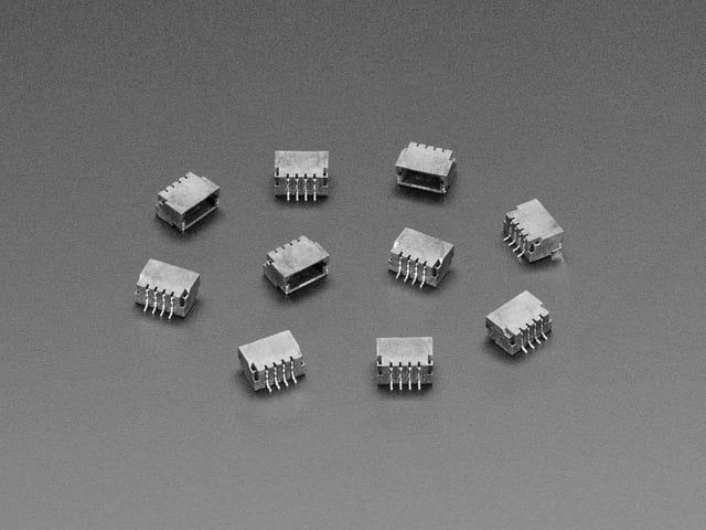 Angled shot of ten 4-pin JST-SH connectors.