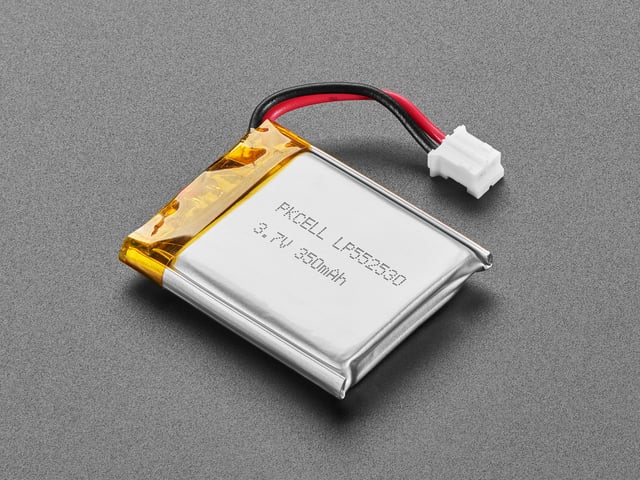 Lithium Ion Polymer Battery 3.7v 350mAh with JST 2-PH connector and short cable