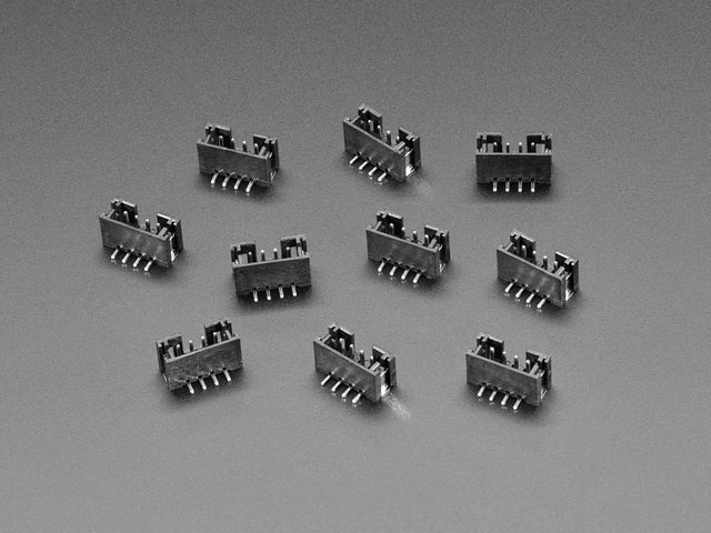 Angled shot of ten JST PH 4-pin Vertical Connector.