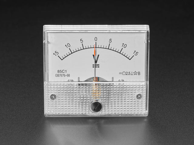 Front shot of small -15 to +15V DC Analog Panel Meter.