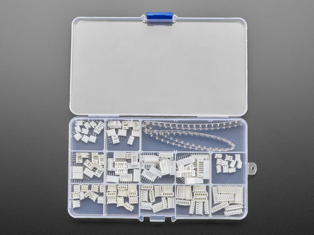 JST PH 2.0mm Pitch Connector 220 Piece Kit with many connectors and contacts in opened box 
