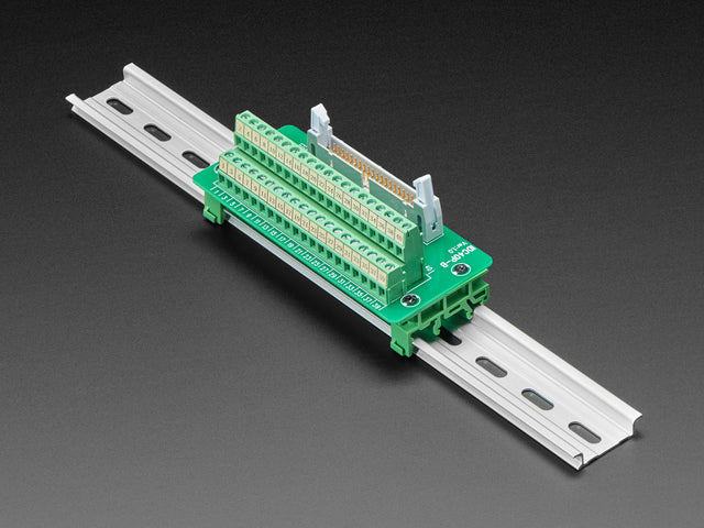 DIN Rail 2x20 IDC to Terminal Block Adapter Breakout mounted onto DIN rail