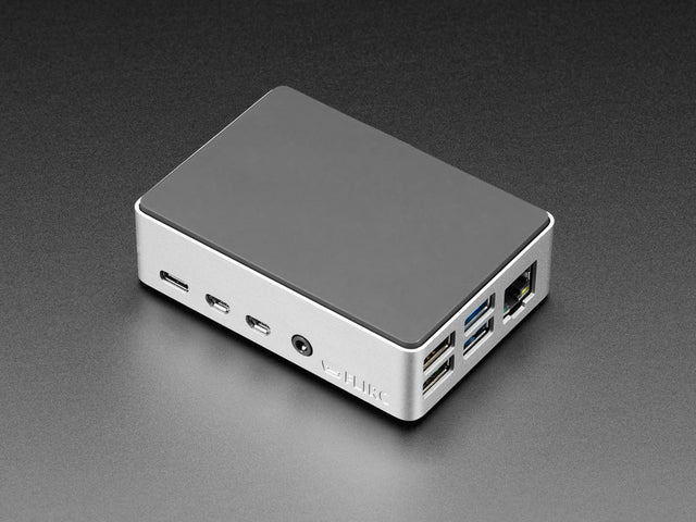 Angled shot of Flirc Aluminum Case for Raspberry Pi 4.