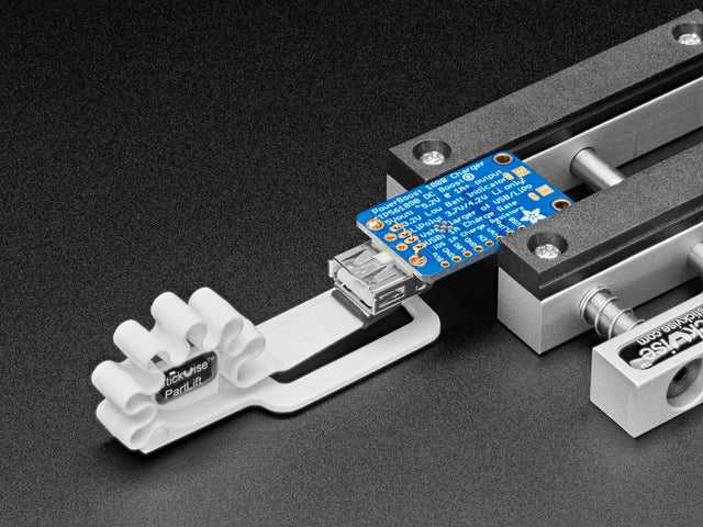 Stickvise Part Lifter holding a USB jack onto a PCB