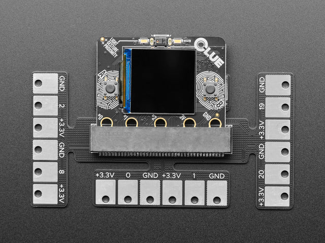 Top down view of Launchpad Breakout Board with a CLUE board inserted. 