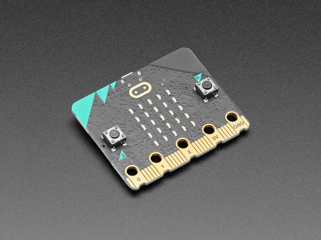 Angled shot of a BBC micro:bit v2. 