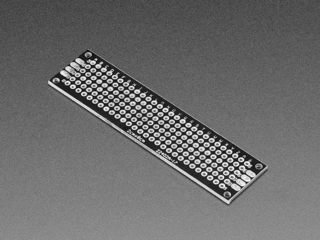 Angled shot of single Universal Proto-board PCB 2cm x 8cm