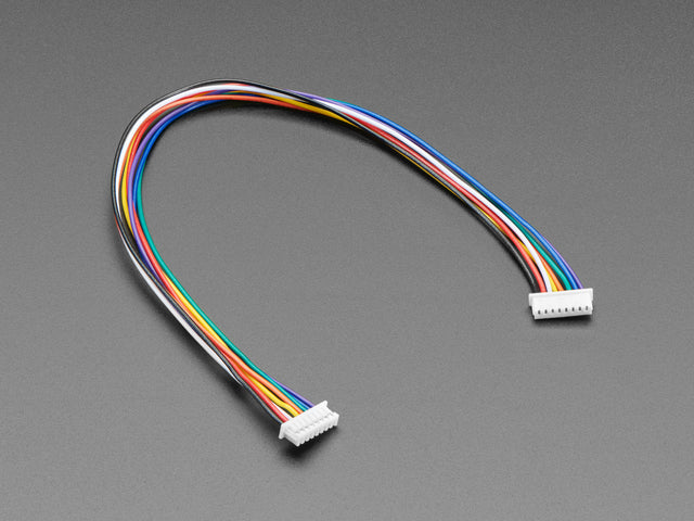 Angled shot of 20cm long 1.25mm pitch 8-pin cable.