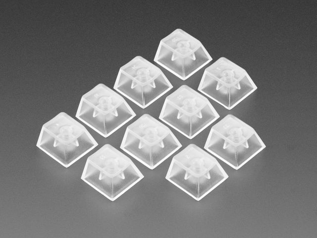 Angled shot of 10 translucent key caps.