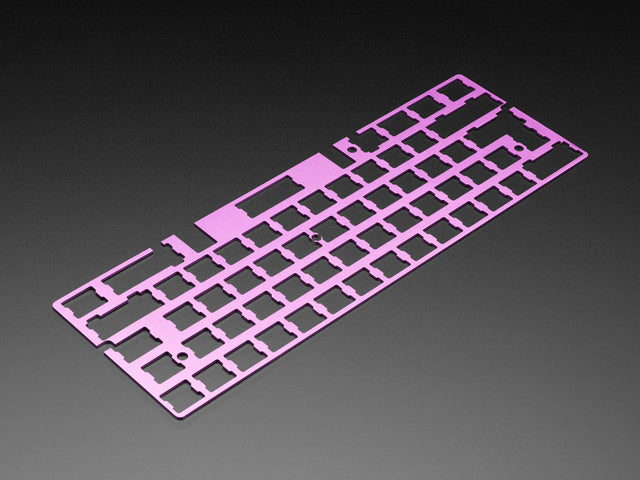 Angled shot of Anodized Purple Aluminum Metal Keyboard Plate.